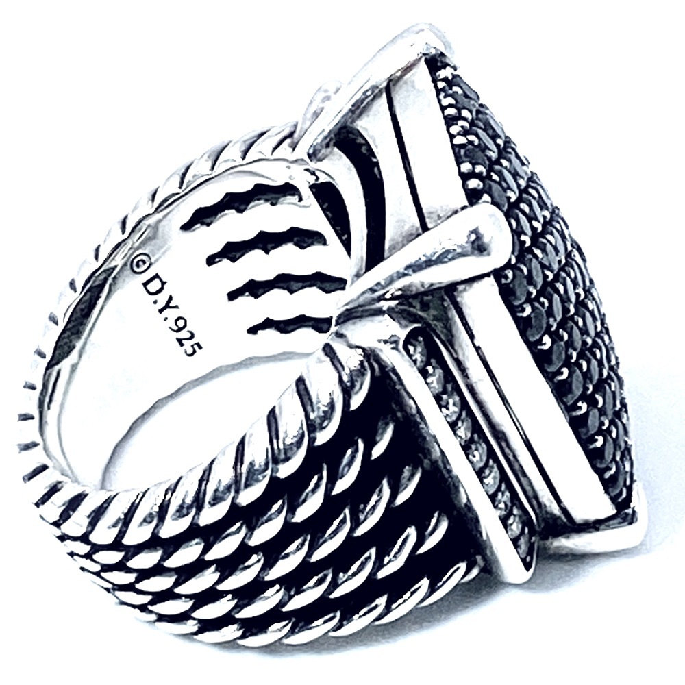 20x16mm Large David Yurman Wheaton Ring with Black Pave Diamonds, Size: 8 - Picture 5 of 9